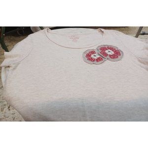 Old Navy Boho Woman's T-Shirt Small Tan with Beaded Decoration Short Sleeve